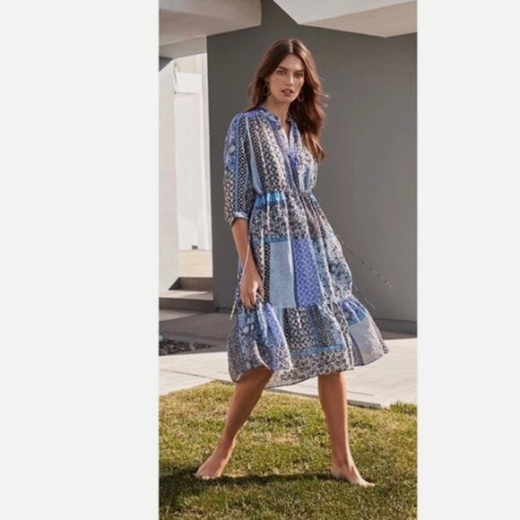Johnny Was Multicolor Patchwork Marrakesh Drawstring Dress - Picture 1 of 8